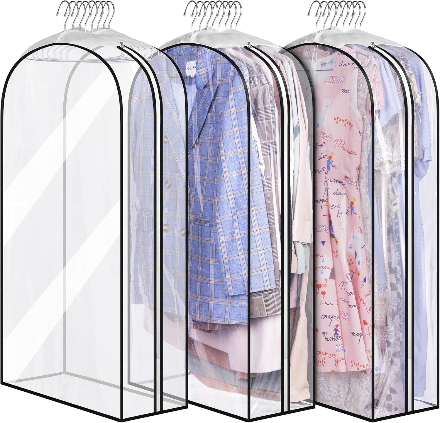 MISSLO 10" Clear Garment Bags - Gusseted Suit Covers for Closet Storage | 3-Pack 40" for Shirts & Dresses