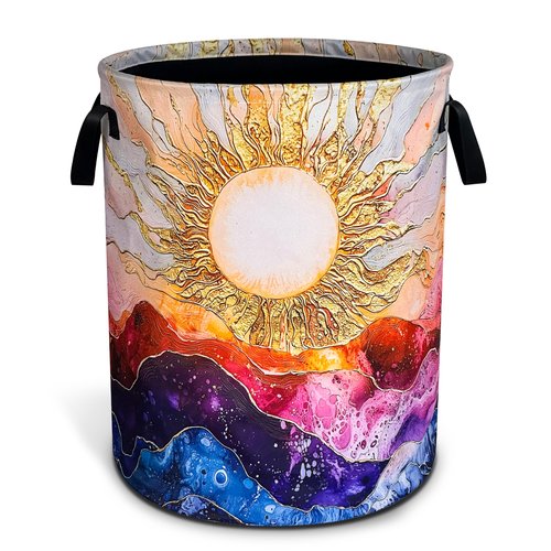 Sun Ocean Wave Laundry Basket Abstract Art Oxford Cloth Laundry Hamper Funny With Handle Foldable Portable Clothes Storage Basket 18.9 X 16.5 Storage Bag For Laundry Room/Bathroom/Bedroom/Dormitories