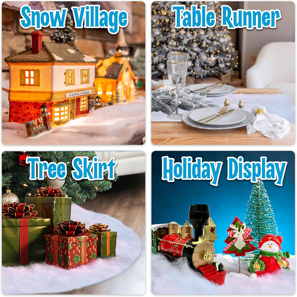 Snow Blanket | Large 94 x 31 Inch Artificial Snow for Christmas Village Displays - Thick Fluffy White Décor