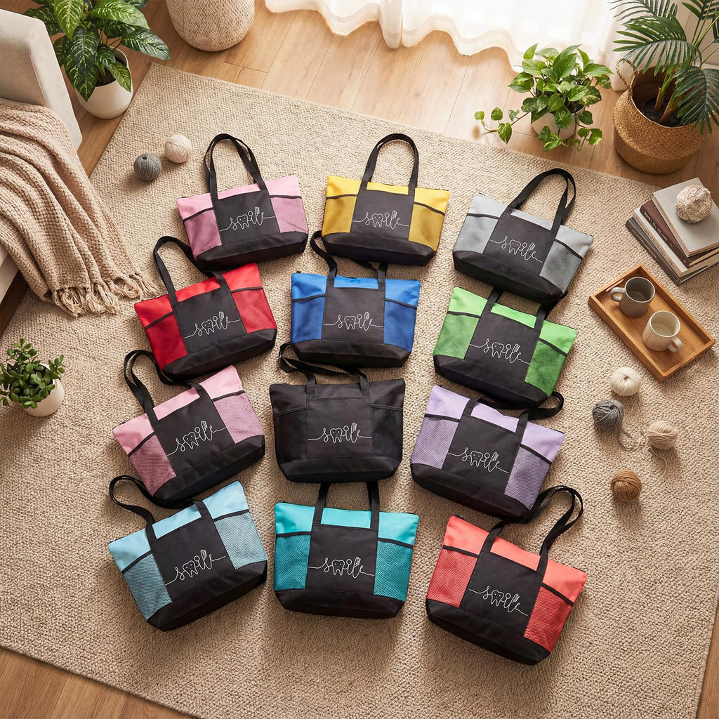 Locmeo 20 Pcs Dental Gifts Dental Assistant Hygienist Multicolor Tote Bags with Mesh Pocket for Dentist Office Accessories
