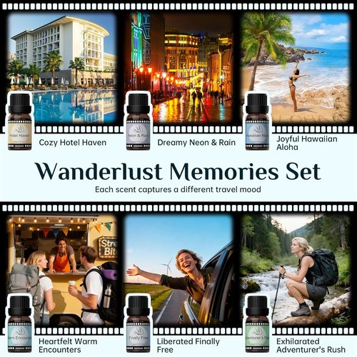 ASAKUKI Essential Oils Set - Luxury Hotel-Inspired Diffuser Blends | Neon & Rain, Hawaiian Aloha, Warm Encounters