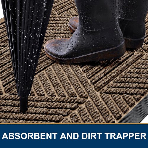 Kitinjoy Heavy-Duty Rubber Front Door Mat - Sturdy Dirt Trapper with Non-Slip Backing | 29.5x17 Inch, Brown