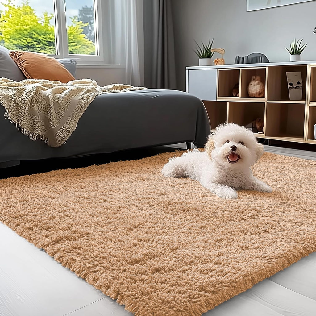 OLANLY 3x5 Soft Fluffy Shaggy Rug - Machine Washable Indoor Carpet for Kids & Nursery | Khaki