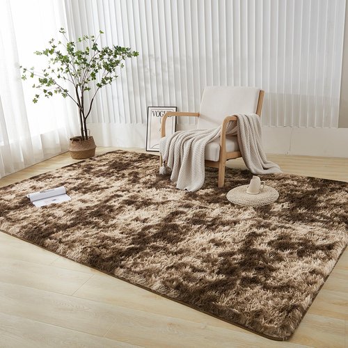 Andency 8x10 Area Rugs for Living Room, Upgrade Non-Slip Fluffy Soft Large Shag Bedroom Carpet, Tie-Dyed Brown Big Indoor Thick Nursery Rug for Kids Dorm Home Decor Aesthetic