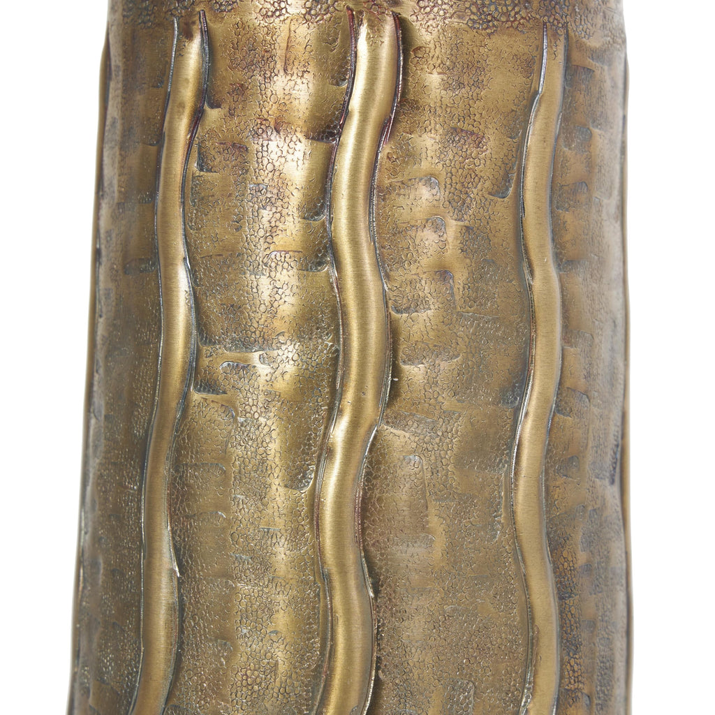Deco 79 Metal Decorative Vase Snakeskin Inspired Centerpiece Vase with Dimensional Wavy Accents, Flower Vase for Home Decoration 6" x 6" x 14", Brass