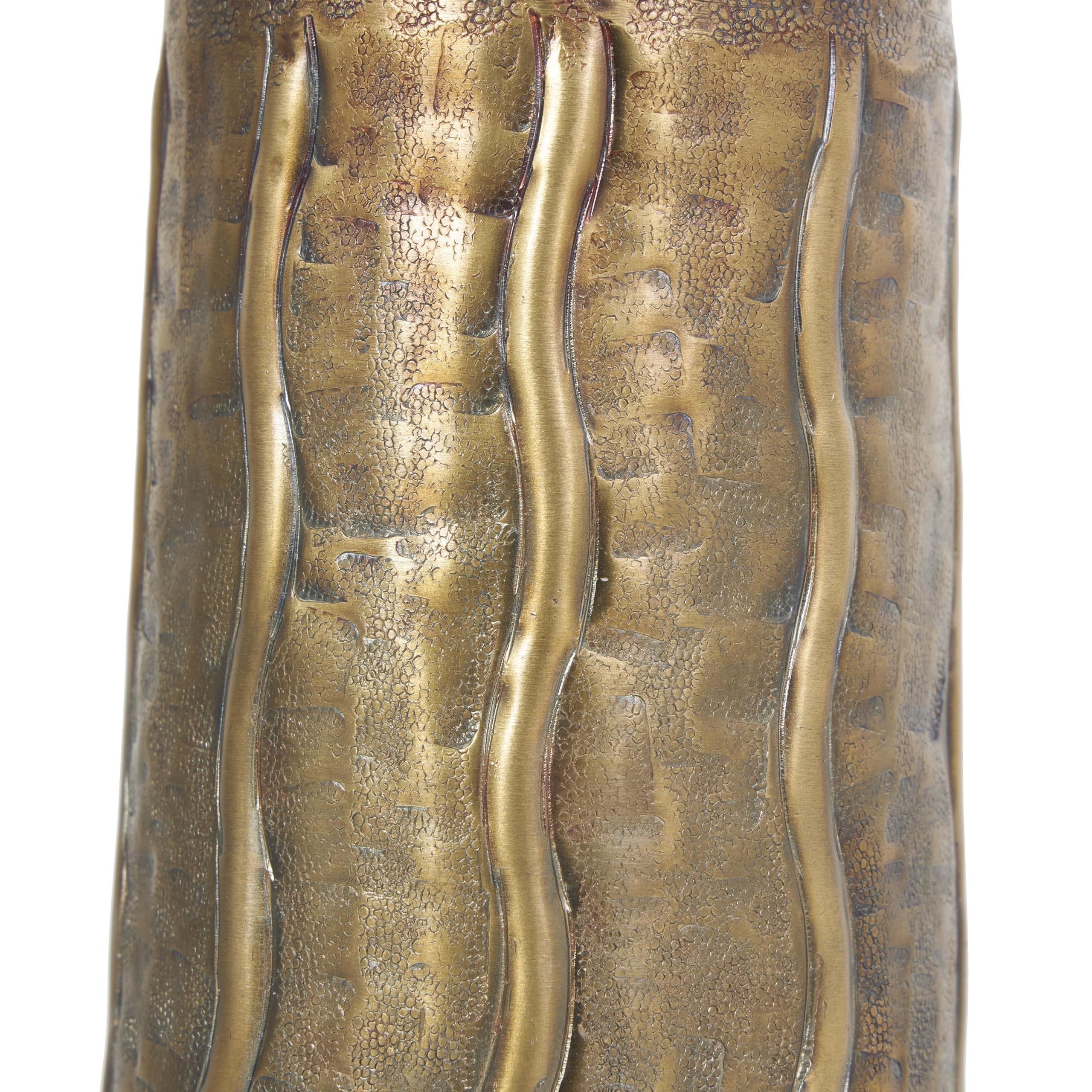 Deco 79 Metal Decorative Vase Snakeskin Inspired Centerpiece Vase with Dimensional Wavy Accents, Flower Vase for Home Decoration 6" x 6" x 14", Brass