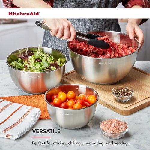 KitchenAid Stainless Steel Mixing Bowls - Durable Set of 3 for Effortless Meal Prep