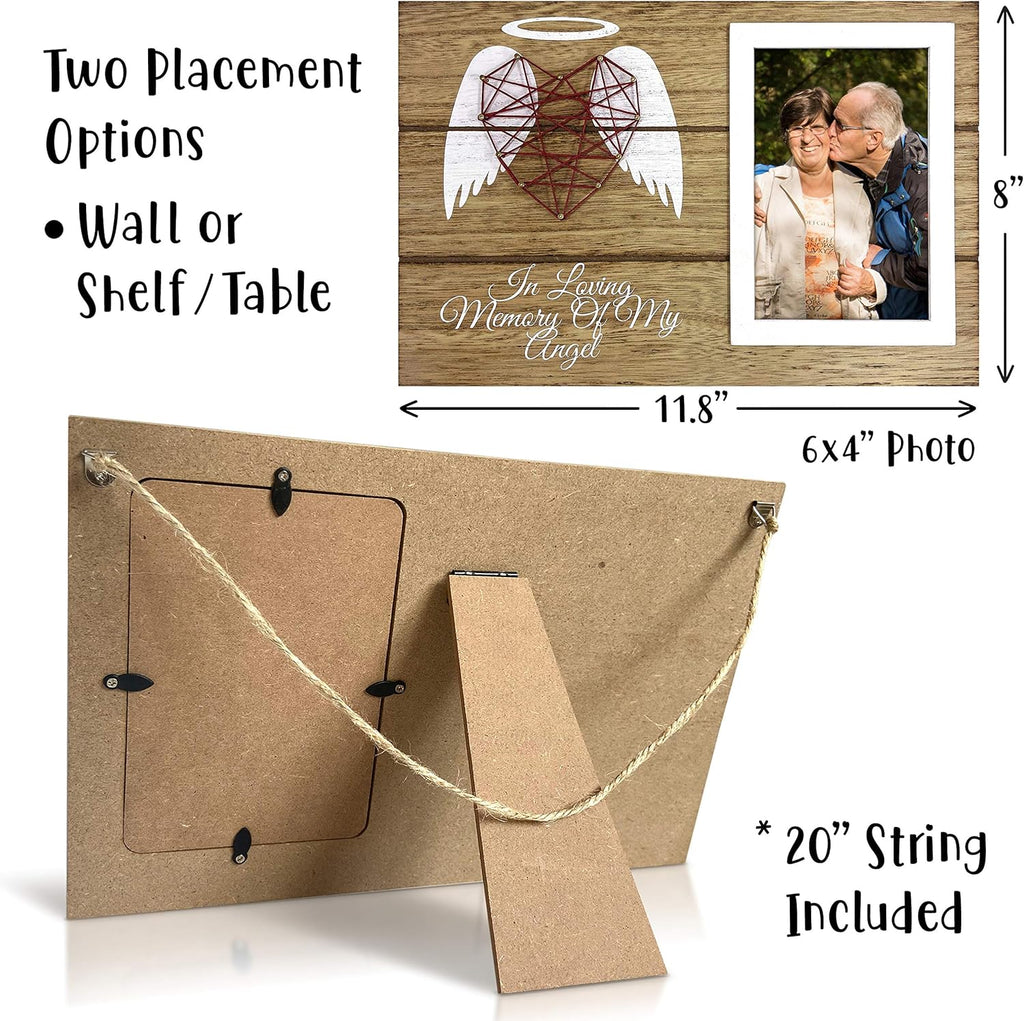 OakiWay Wood Picture Frame - Heart-Shaped Guardian Angel Sympathy Gift | 4x6 Memorial Frame