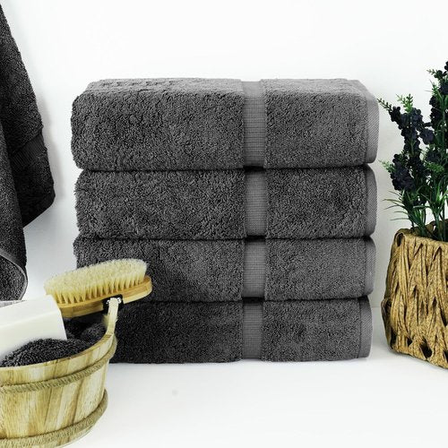 Chakir Turkish Linens - Premium 100% Cotton Bath Towels | Soft & Absorbent | 4-Piece Set in Dark Gray