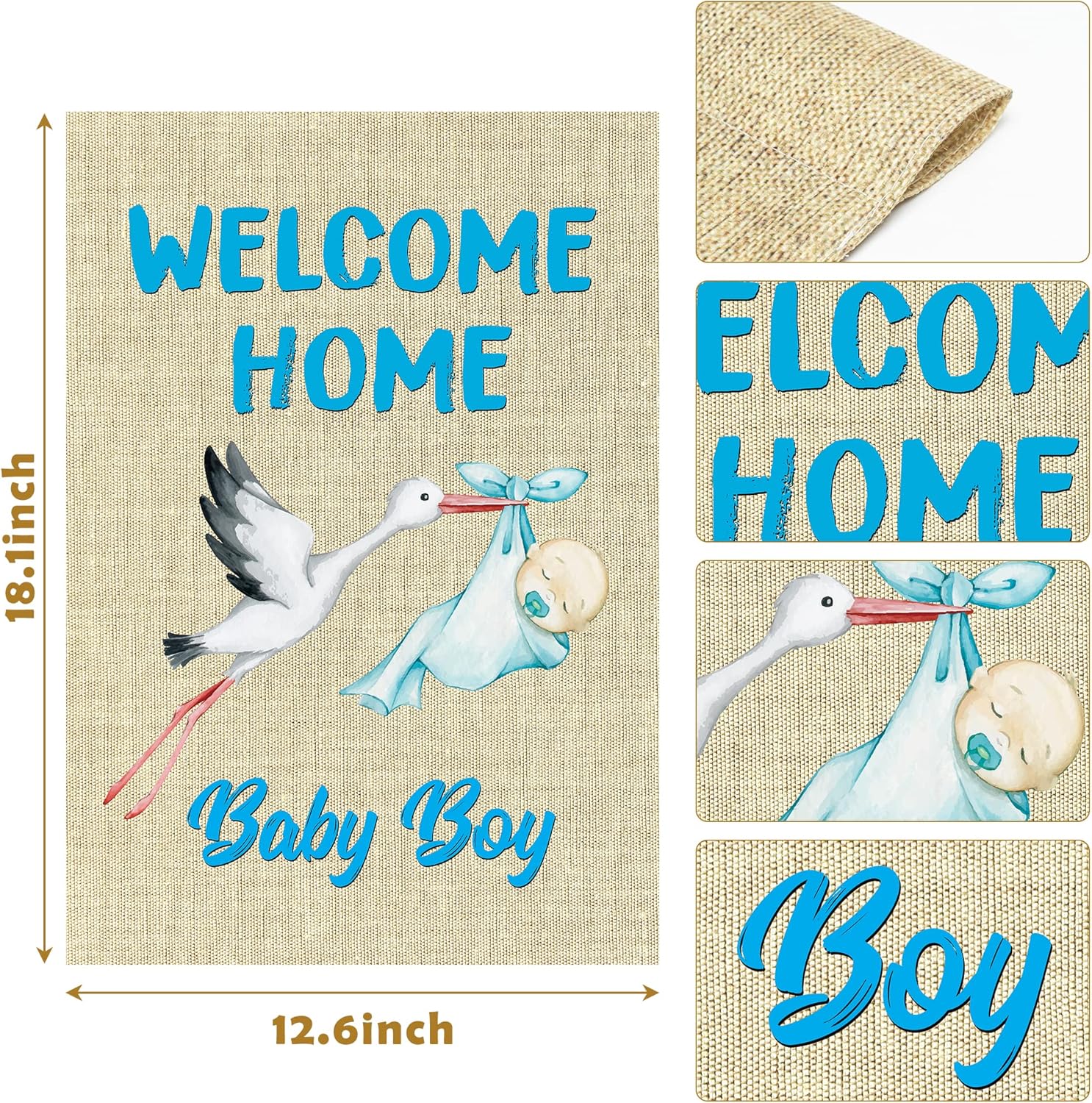 WATINC Welcome Home Baby Boy Garden Flag - Double-Sided Burlap Decor for Baby Showers | 12 x 18 Inch