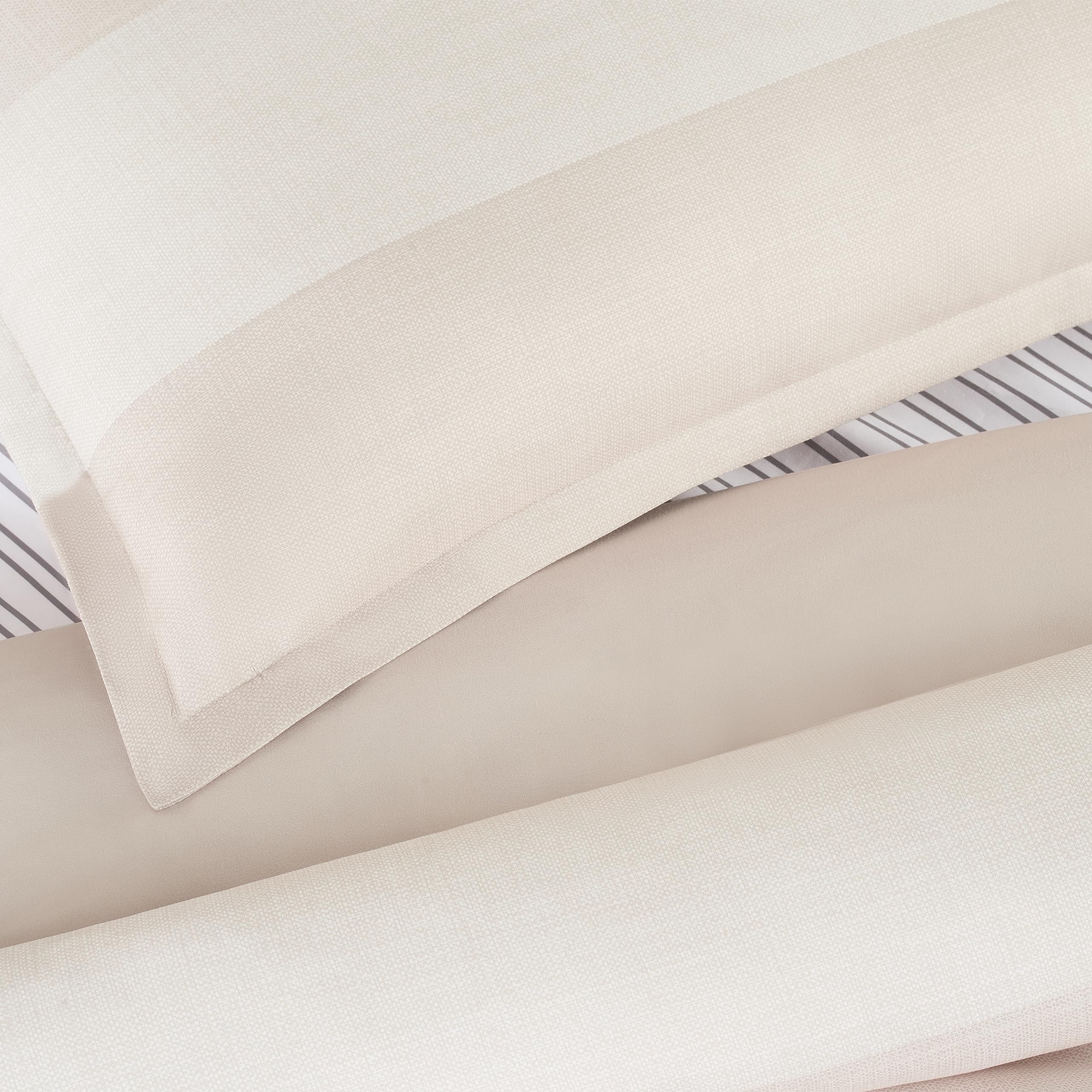 Serta Simply Clean Billy Soft 7 Piece Textured Stripe Bed in a Bag Complete Bedding Comforter Set with Sheets and Pillow Cases for All Season, Full, Natural