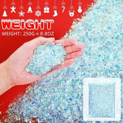Aoriher Artificial Snow Glitter - Sparkling Blue Fake Snow for Crafts & Winter Decor | 0.55 Pound