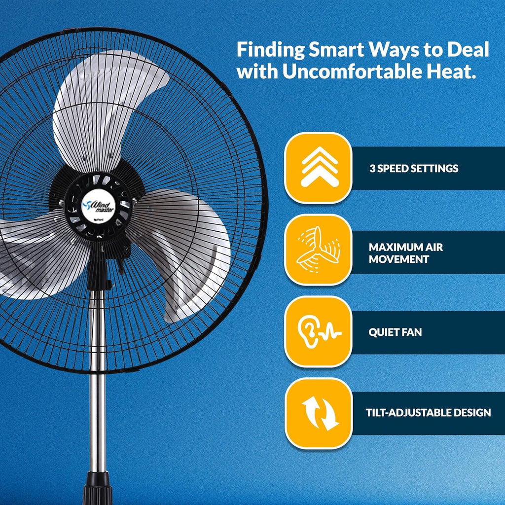 PAMI 18” High-Velocity Oscillating Pedestal Fan - Portable 3-Speed Floor Fan with Adjustable Height | Powerful Airflow for Home & Office, Black