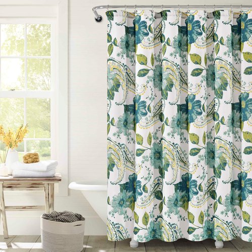 Lush Decor Floral Paisley Shower Curtain Single 72" W x 72" L Blue - Floral Shower Curtains for Bathroom - Green Bathroom Curtain