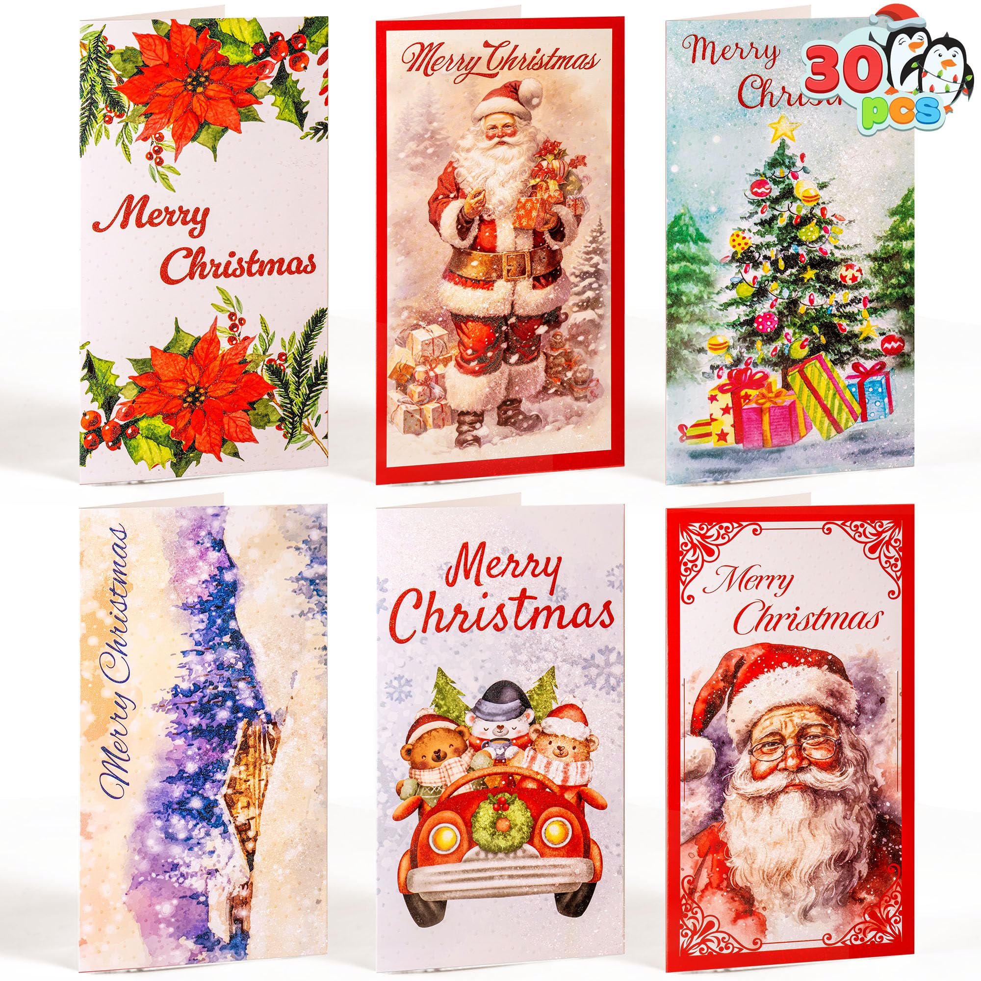 JOYIN 30 PCS Christmas Classic Money Cards with Envelopes, Xmas Money Cards for Gift Holder, Cash Holder Bulk Assorted for Holiday Season, Party Supplies, Snow Holiday
