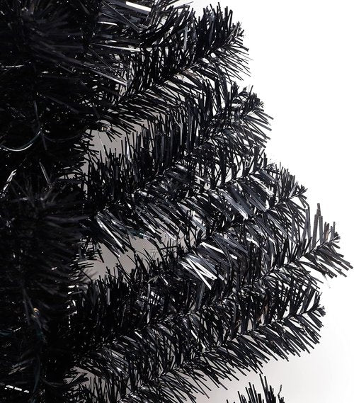 Juegoal Black Christmas Tree - Pre-Lit 4 FT Tinsel Pine with 70 LED Lights & Timer for Halloween Decor