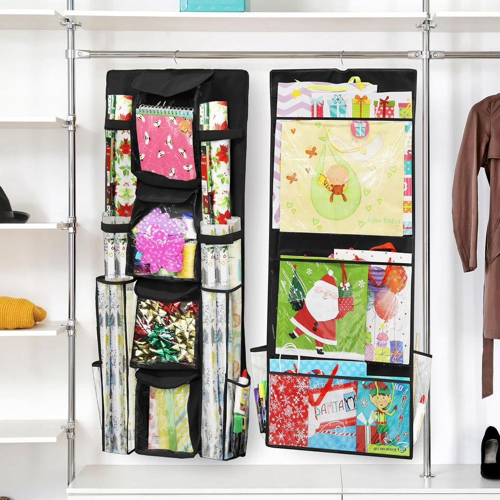 Simple Houseware Gift Wrap Organizer - Double-Sided Storage Pockets in Black | Set of 1