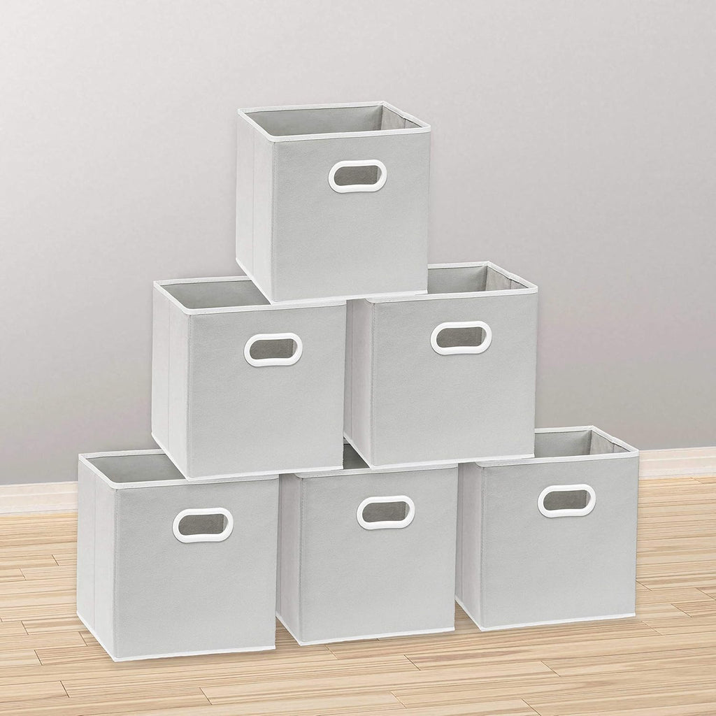 Simple Houseware Foldable Cube Storage Bins - 11-Inch Gray Fabric Organizers with Handles | 6-Pack for Closet & Shelves
