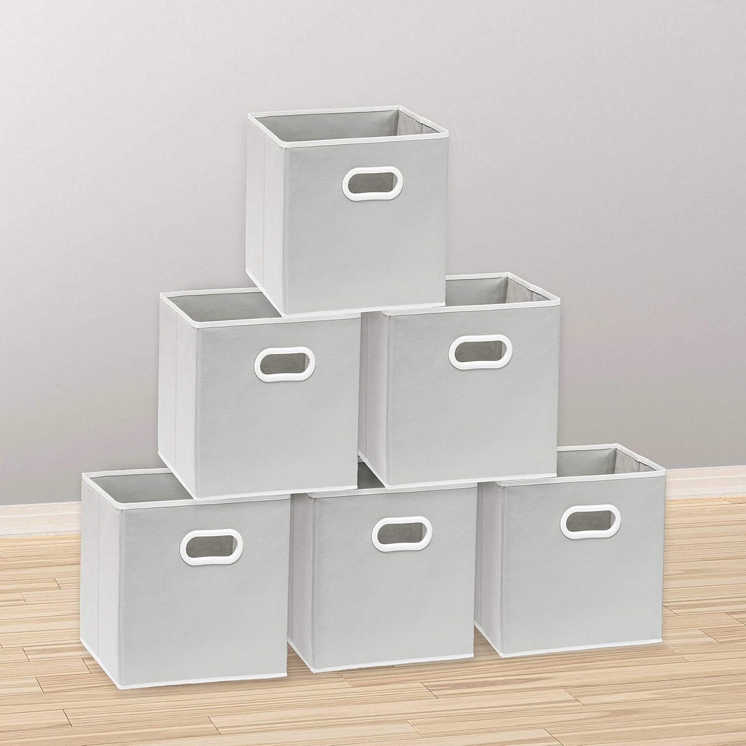 Simple Houseware Foldable Cube Storage Bins - 11-Inch Gray Fabric Organizers with Handles | 6-Pack for Closet & Shelves