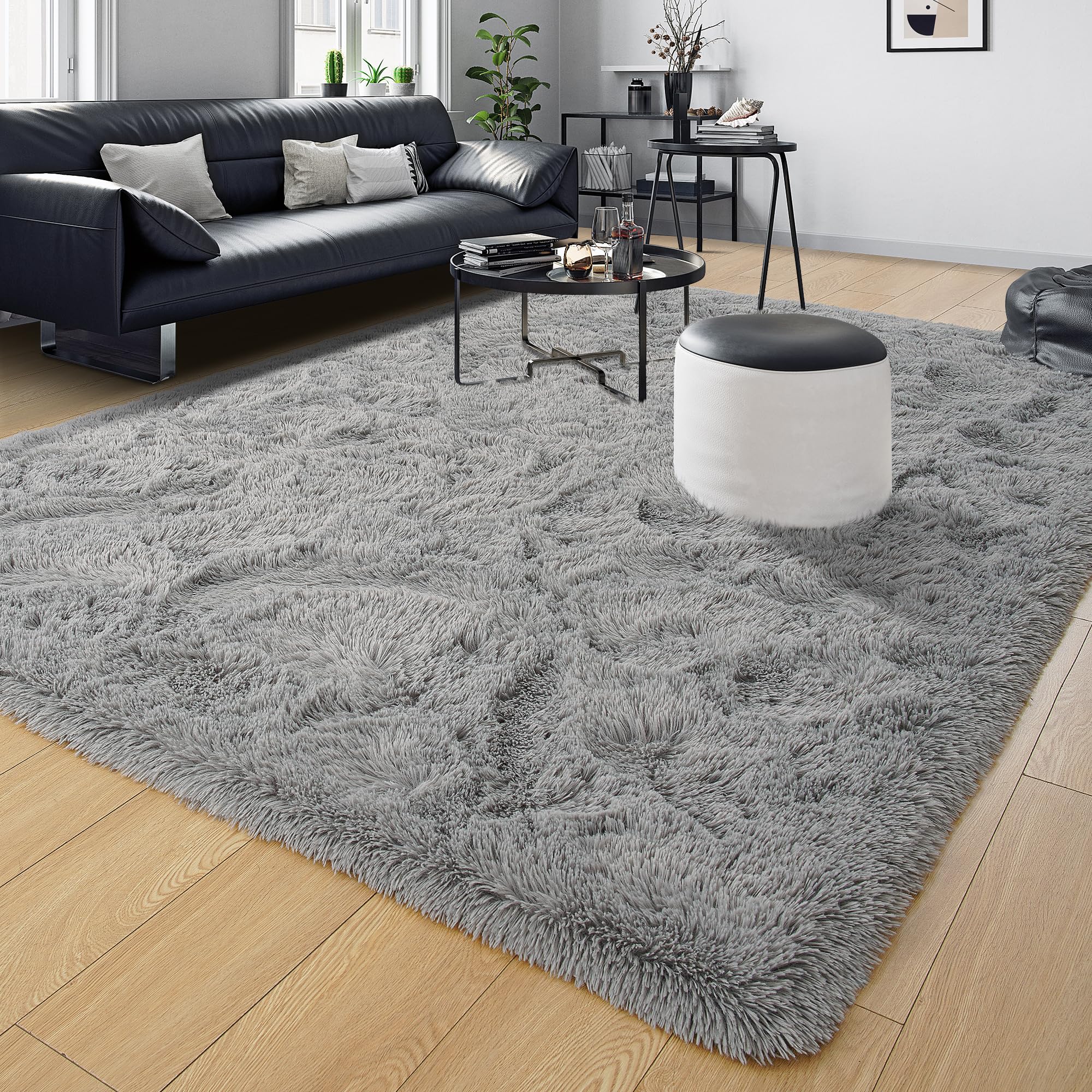 Tepook Fluffy Large Rugs for Living Room, Shag Area Rug 6x9 Soft Carpet for Bedroom, Modern Shaggy Rug for Kids Boys Girls, Plush Indoor Nursery Home Decor Rug with Non-Slip Bottom, Grey, 6 X 9 Feet