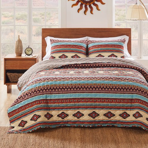 Greenland Home Red Rock Quilt and Pillow Sham Set, 3-Piece King/Cal King, Clay
