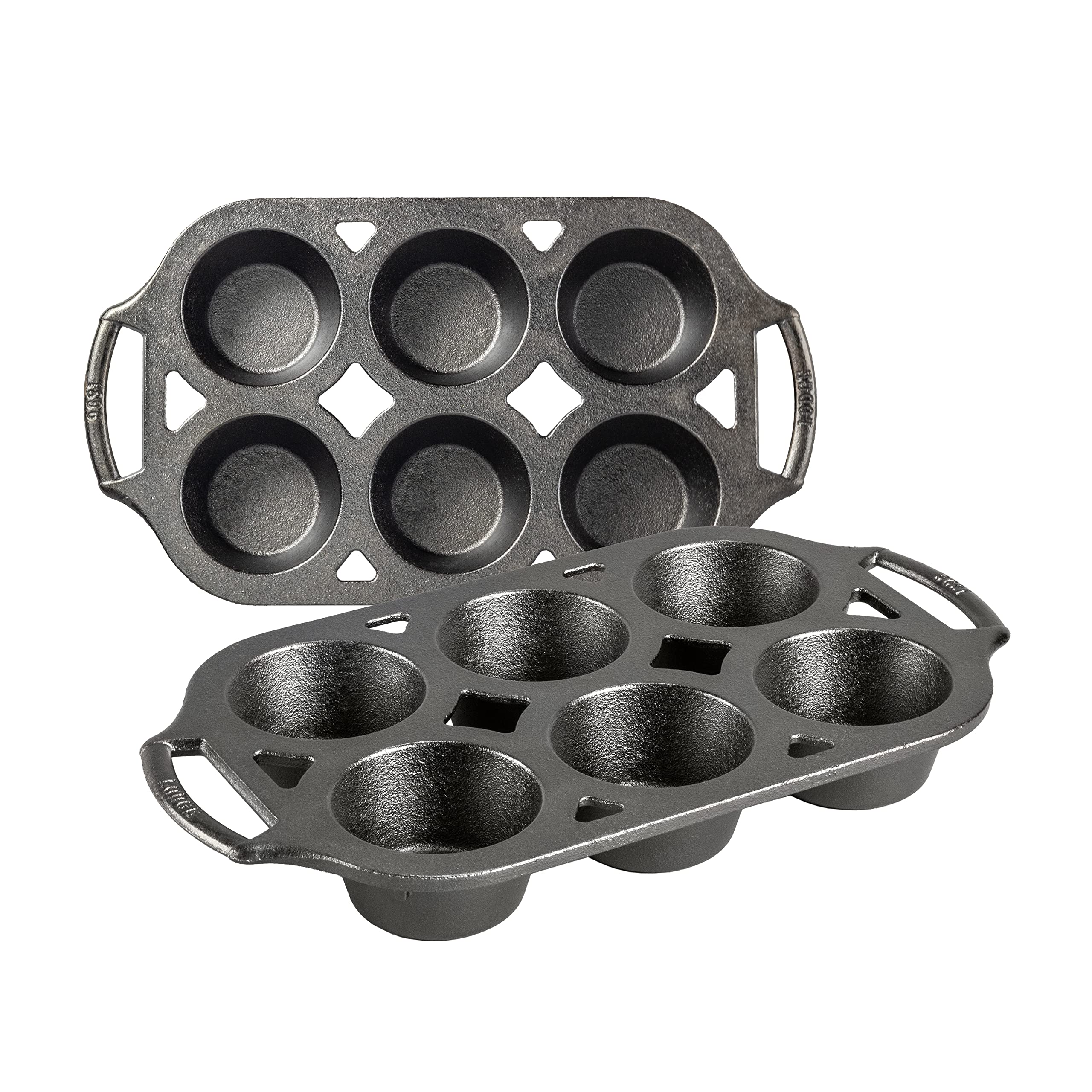 Lodge Seasoned Cast Iron Muffin Pan Set - Six-Well Bakeware Set for Muffins, Cupcakes, Cornbread & Homemade Favorites - Includes Looped Handles - 2-Pack