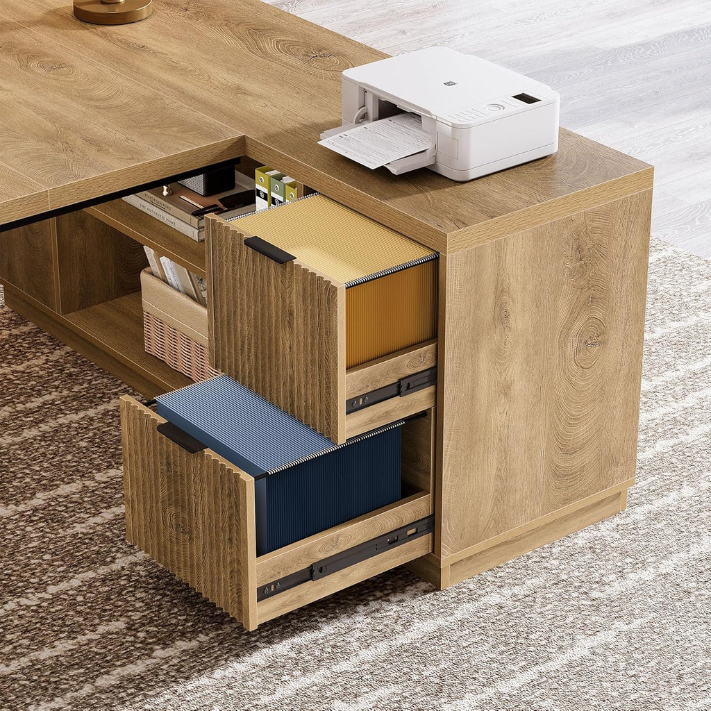 Tribesigns L Shaped Desk - Modern 78" Executive Office Table with Drawers & File Cabinet | Brown
