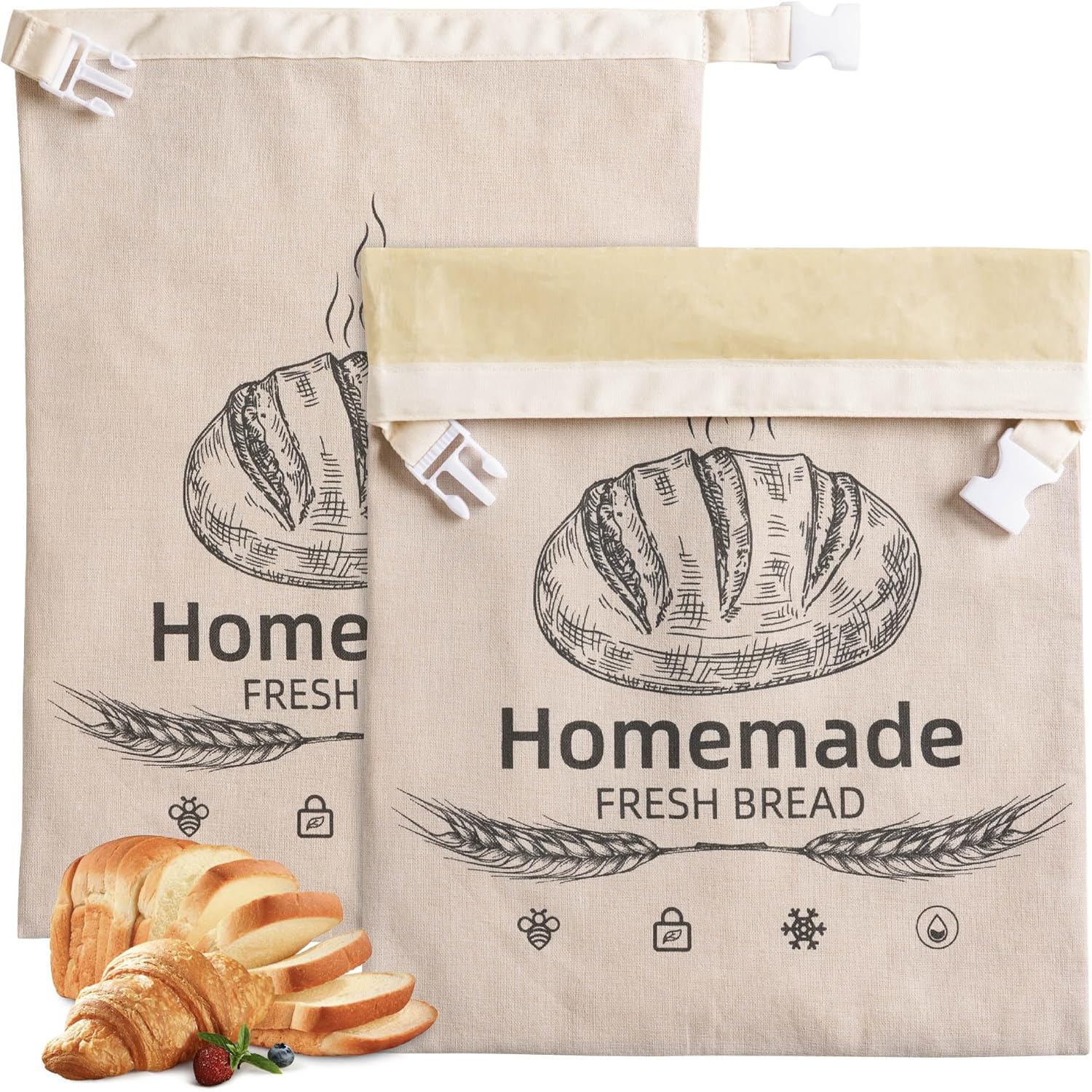 Beeswax Bread Bags by [Brand Name] - Reusable Organic Linen for Sourdough | 17 x 12.6 Inches, Freezer-Friendly