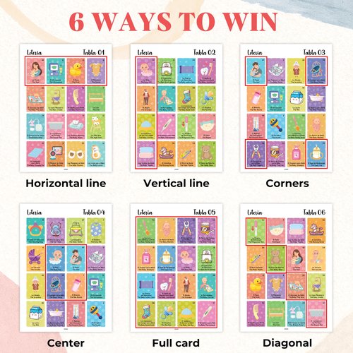 Woodamore Baby Shower Loteria Bilingual - Baby Shower Bingo For Babies Shower Games Spanish And English, Funny Party Bingo for Girls Boys, Loteria Game For 50 Players