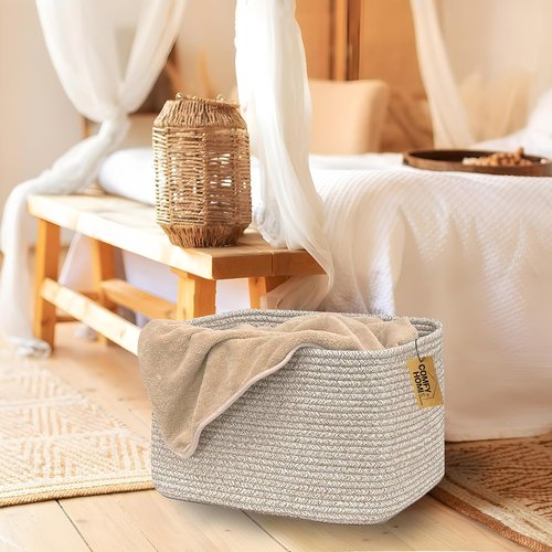 Comfy-Homi Square Woven Cotton Rope Basket - Stylish Organizing Solution | 13.5" x 11" x 9.5" for Home Decor