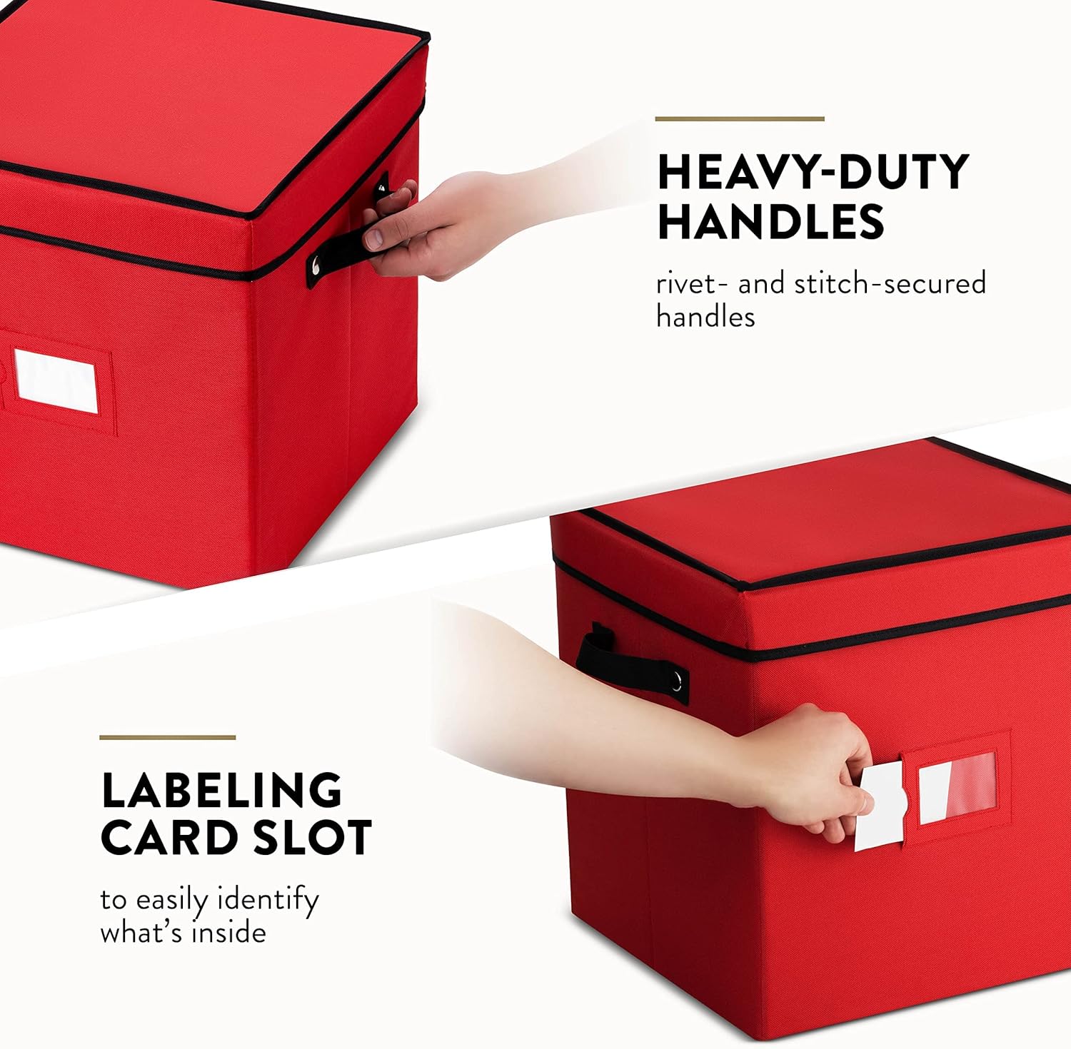 Zober Christmas Ornament Storage Box | Holds 64 Ornaments | Durable Non-Woven Design - Red