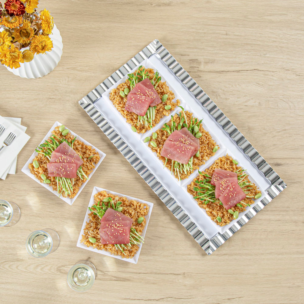 Restaurantware 5 x 5 Inch Mini Tasting Plates 100 Disposable Square Plastic Plates - Durable Stylish White Plastic Hors D'oeuvre Serving Plates For Desserts Or Appetizers At Parties