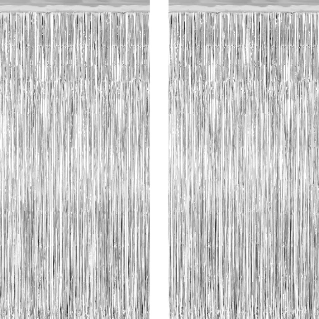 Skiennix Tinsel Backdrop - Silver Fringe Curtains for Birthday Parties | 3.28 FT x 7.05 FT