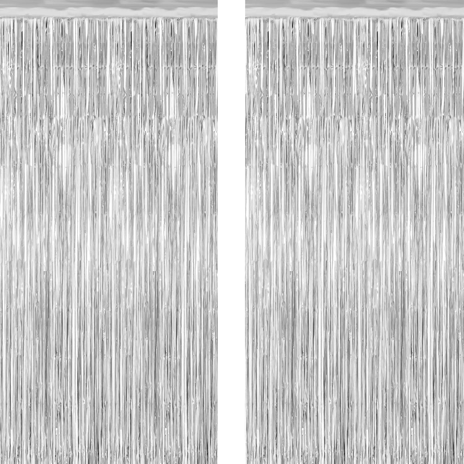Skiennix Tinsel Backdrop - Silver Fringe Curtains for Birthday Parties | 3.28 FT x 7.05 FT