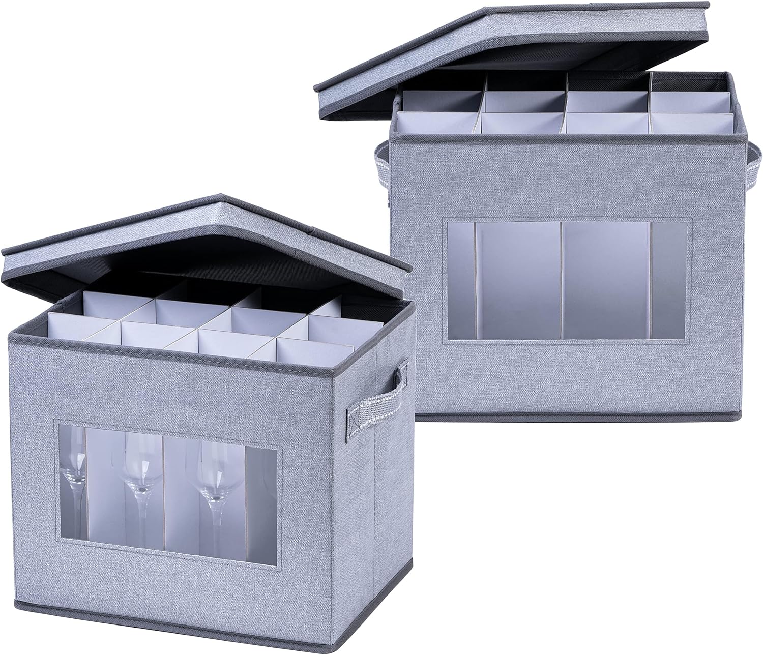 VENO Champagne Flute Glass Storage Box - 2 Pack with Lid & Handles | Organizer for 12 Glasses