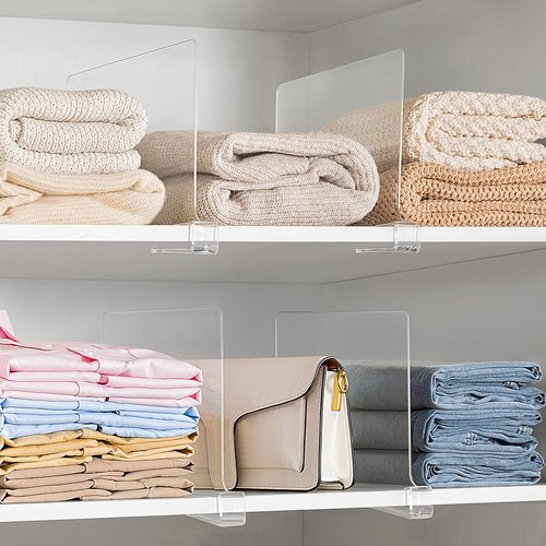 HBlife Clear Shelf Dividers - 12-Inch Extra Tall Purse Organizer | 6-Pack Acrylic Closet Storage