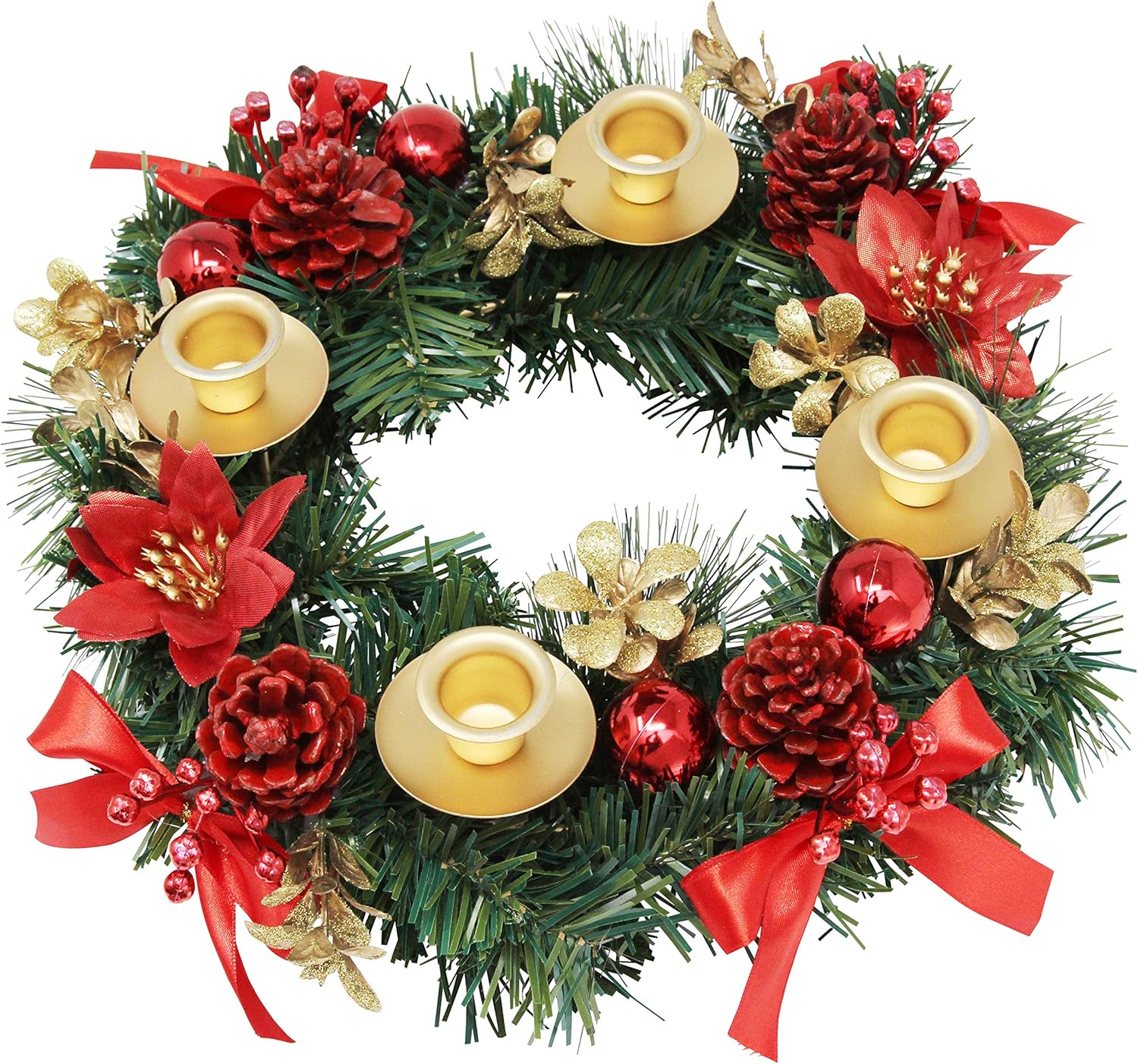 Regine Switzerland Christmas Advent Wreath - Red Berry Centerpiece Decor with Advent Candles