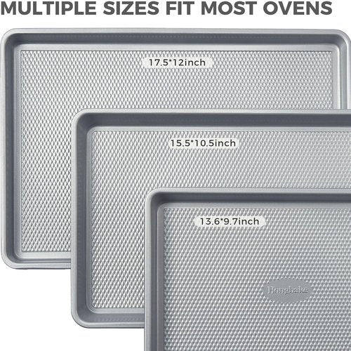 HONGBAKE Baking Sheet Pan Set - Naturally Non-Toxic Heavy Duty Aluminized Steel | 3-Piece Nonstick Cookie Sheets