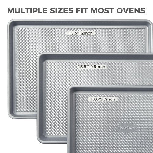 HONGBAKE Naturally Non Toxic Baking Sheet Pan Set of 3, Heavy Duty Aluminized Steel Cookie Sheets, Half/Quarter/Jelly Roll Pans with Textured Nonstick Surface, Free of PTFE & PFOA