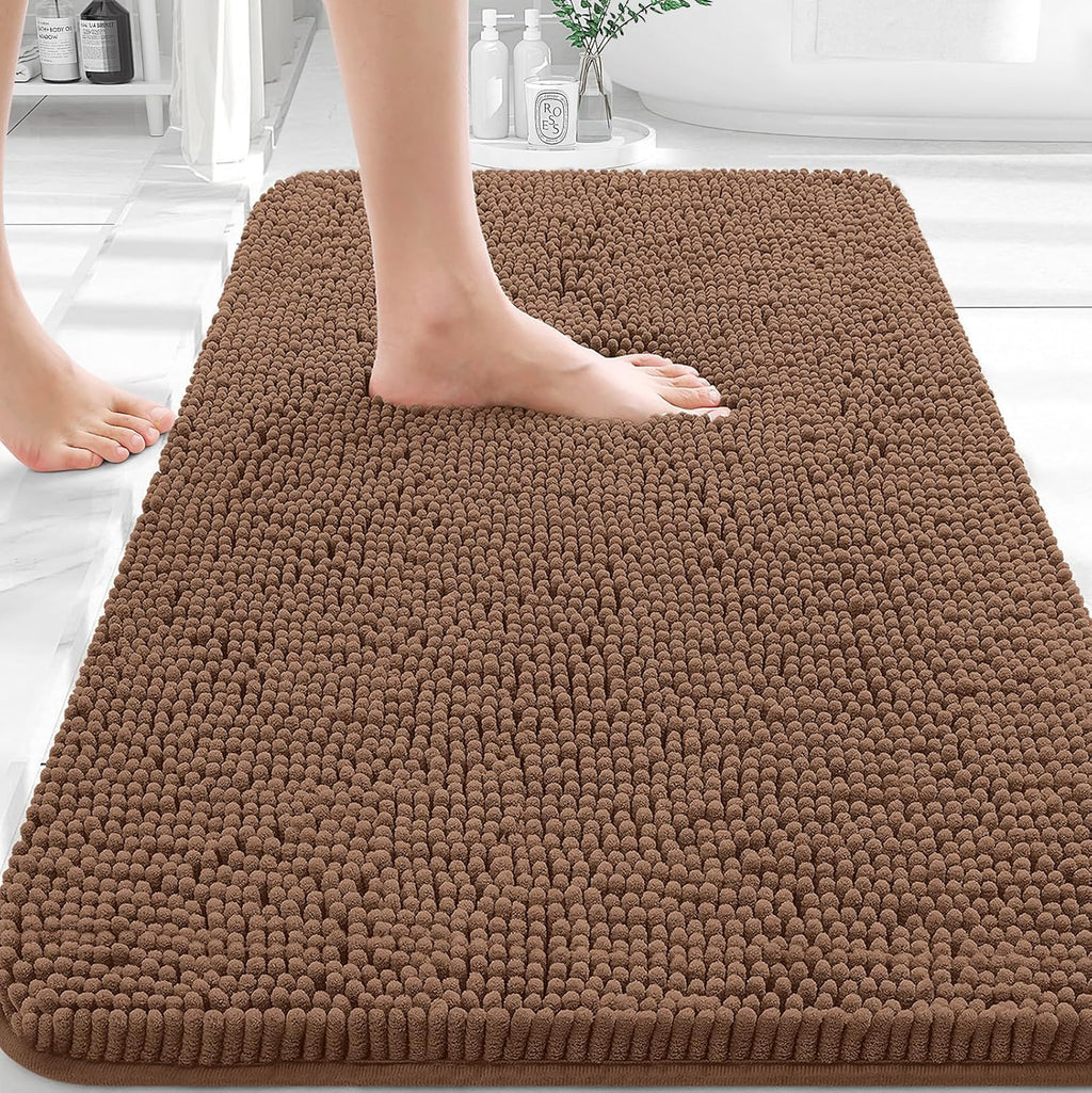 OLANLY Bathroom Rugs - Extra Soft Chenille Bath Mats with Rubber Backing | 30x20 Mocha, Quick Dry & Machine Washable