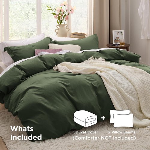 Bedsure Olive Green California King Duvet Cover - Extra Soft Prewashed Cotton Bedding Set, 104x98 Inches with Zipper Closure & 2 Pillow Shams