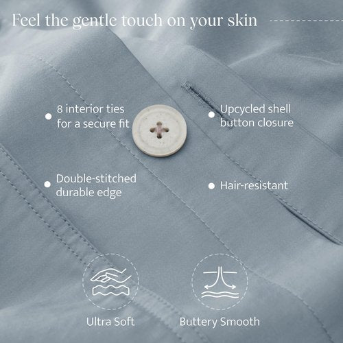 Double Stitch Cotton Tencel Duvet Cover - Queen Size Comforter Cover, Luxury & Soft Eucalyptus Lyocell Bedding Set for Hot Sleepers, Cooling & Breathable, Button Closure, Sterling Blue, 90"x90"