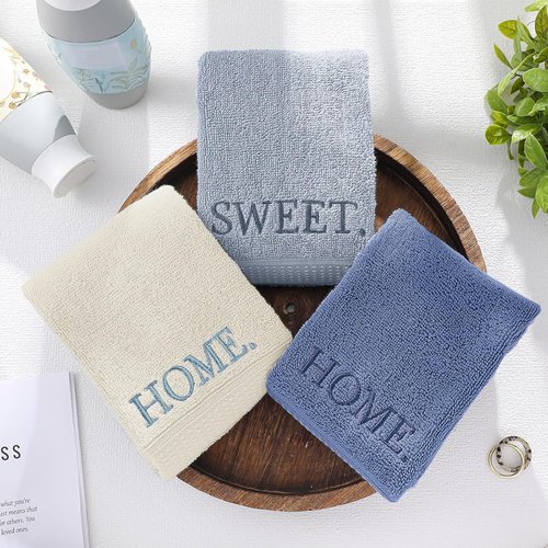 FuWeave Decorative Hand Towels Set - Rustic Embroidered Cotton for Kitchen & Bathroom | Blue Home Sweet Home