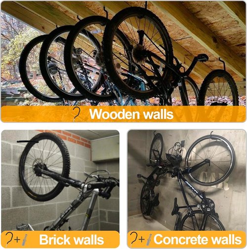 KURUI Heavy Duty Screw-In Hooks - 12 Pack Bicycle Storage Hooks for Garage & Ceiling - Large Black