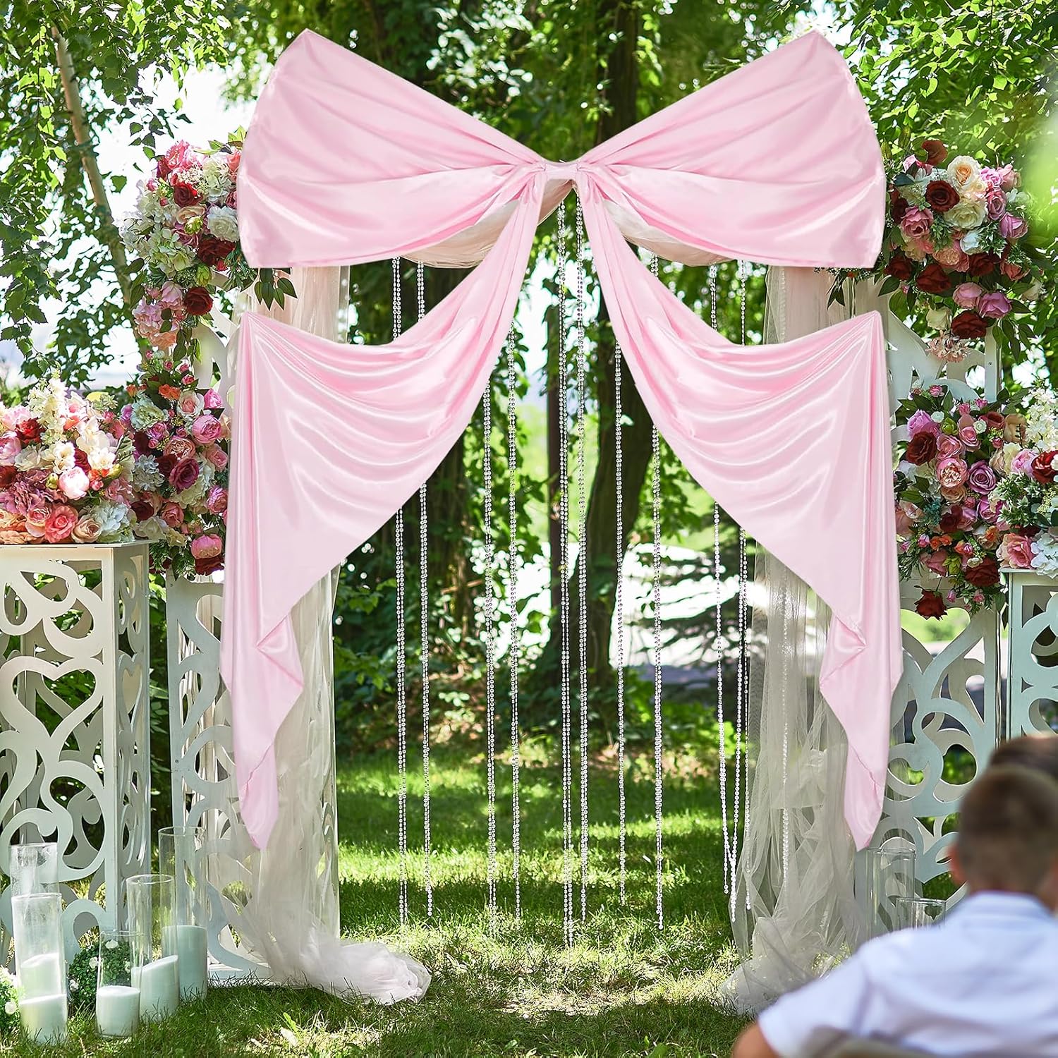 Skiennix Extra Large Wedding Bow Decor - 118 x 29 Inch Giant Satin Bow with Long Streamers | Pink Party Decoration