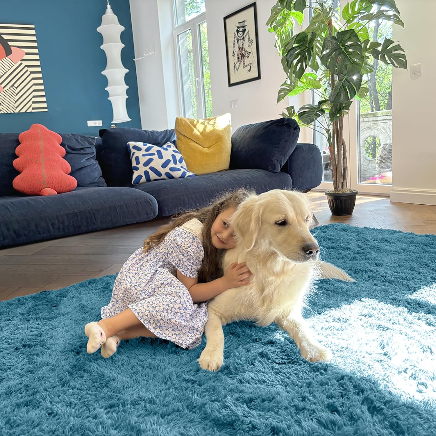 OLANLY Large Area Rug - Soft Fluffy Shaggy Indoor Carpet for Living Room & Bedroom | Slate Blue 9x12