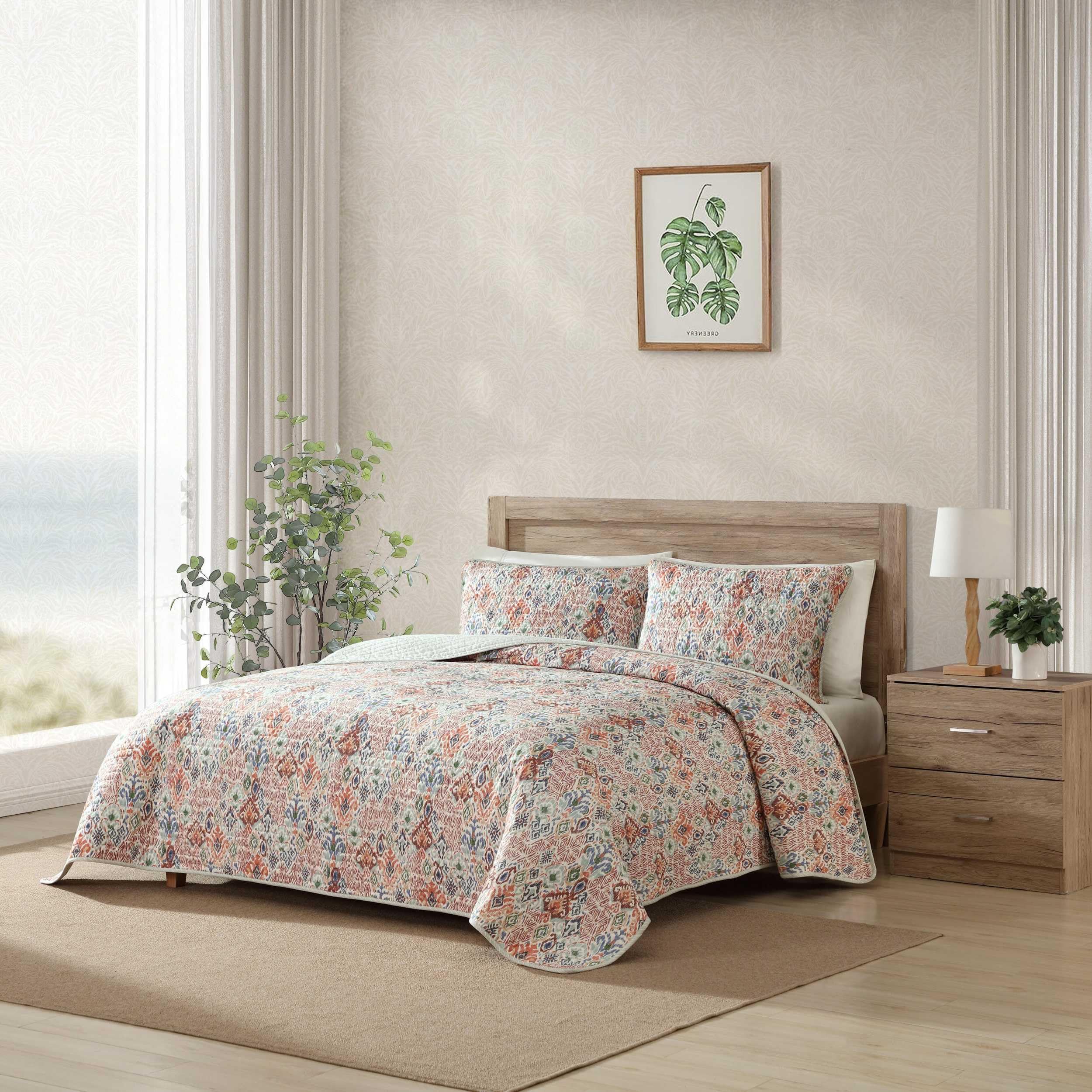 Tommy Bahama - Full/Queen Quilt Set, Premium Cotton Reversible Bedding with Matching Shams, Floral Bedding Set, Oeko-Tex Certified (Ikat Tropics Beige, Full/Queen)