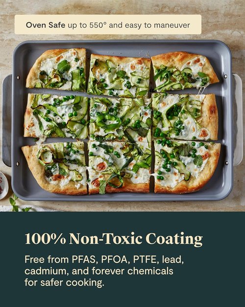Caraway Non-Stick Ceramic Baking Sheet Duo - Non-Toxic & PTFE-Free - 18 x 13" Large & 15 x 10" Medium - Cream