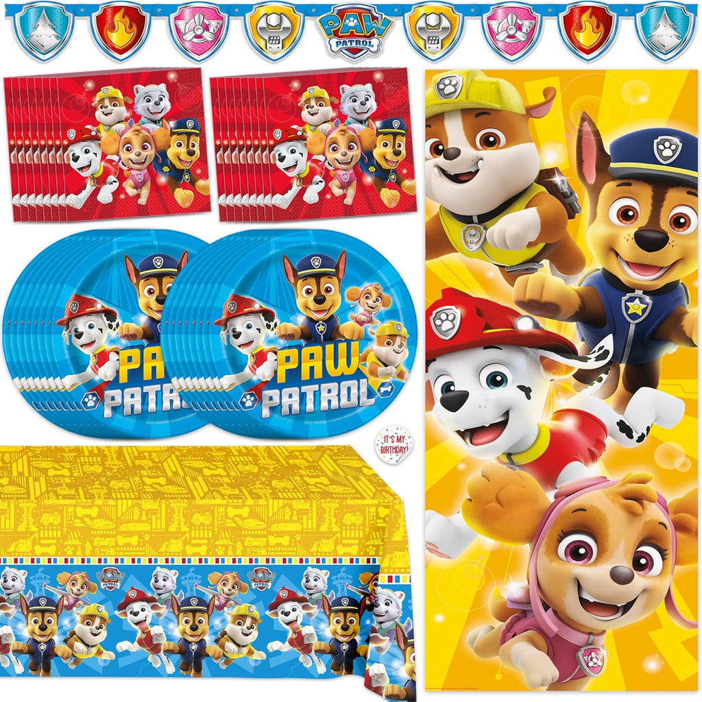 Paw Patrol Birthday Decorations - Complete Party Set for 16 Guests | Banner, Tablecloth, Plates & More