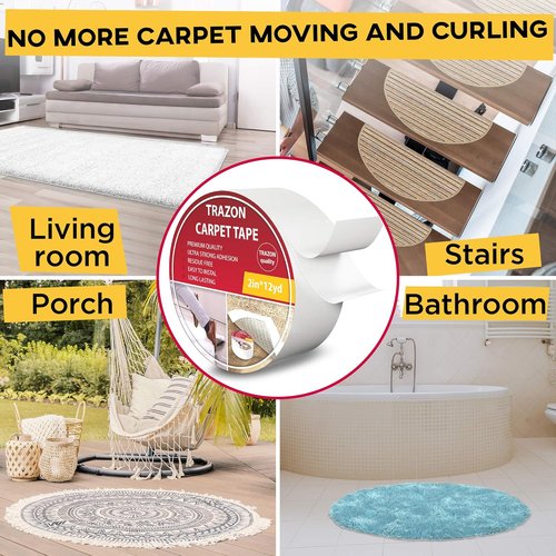 Carpet Tape Double Sided by [Brand Name] - Heavy Duty Rug Grippers for Hardwood Floors | 2 Inch x 15 Yards, Residue Free Adhesive